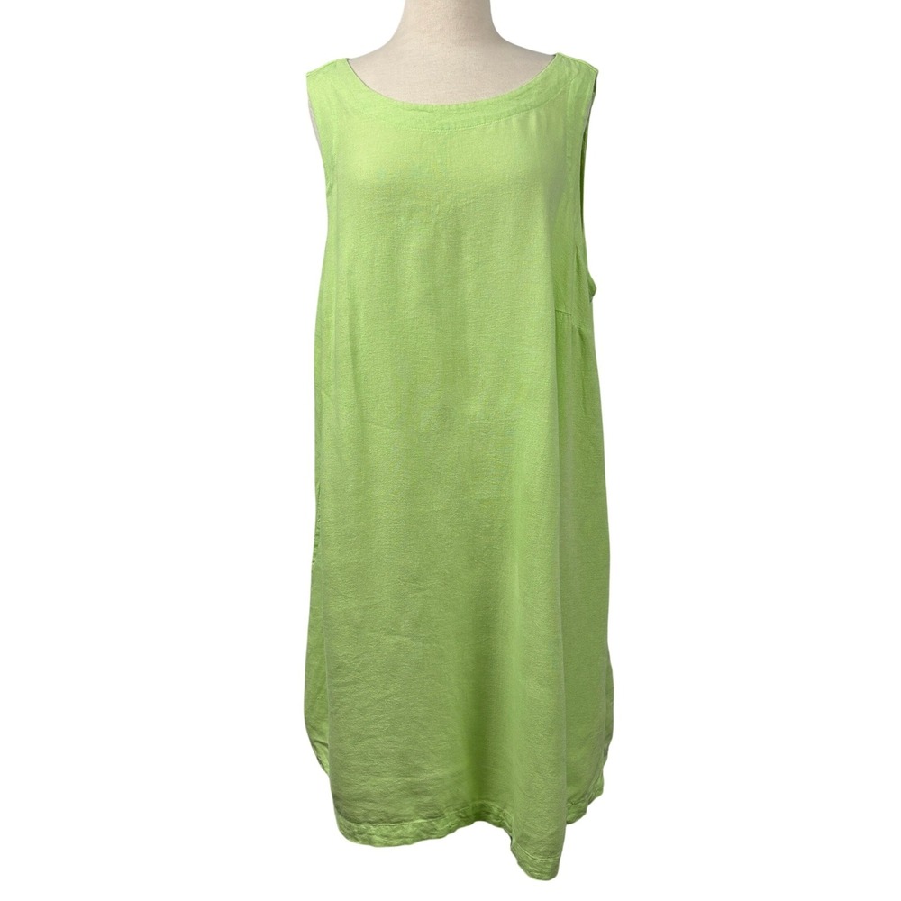 A New Day Lime Green Linen Blend Sleeveless Shift Dress XXL Pockets Keyhole Back